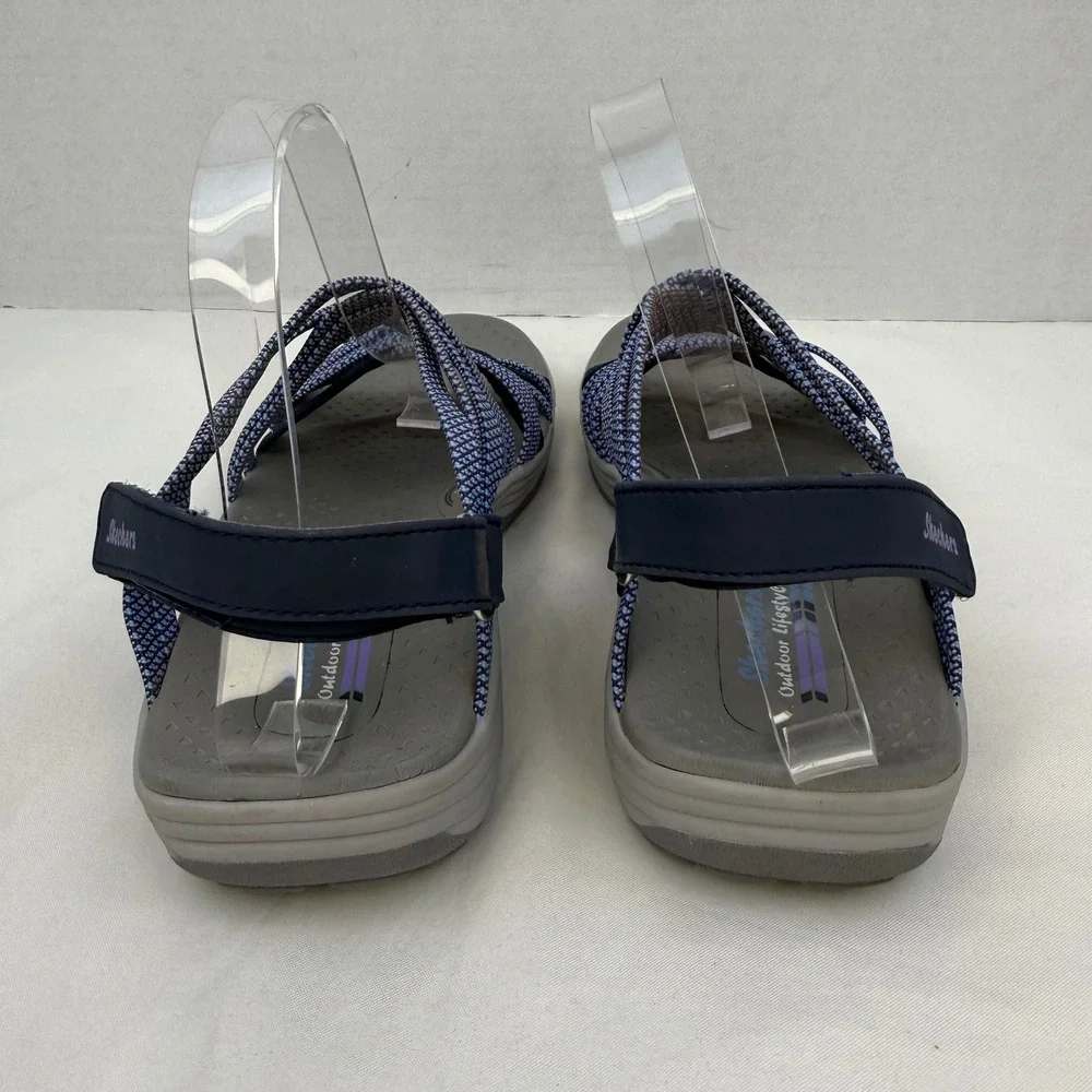 Skechers Reggae Slim Stretch Sandals Blue Navy Strappy Arch Comfort Footbed